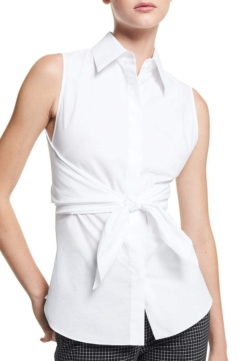 MICHAEL KORS-Front Tie Sleeveless Shirt - White-