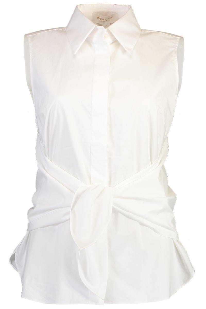 MICHAEL KORS-Front Tie Sleeveless Shirt - White-