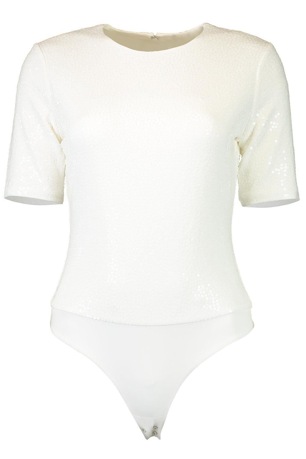 Embellished Tee Bodysuit-OPTIC WH-S-CLOTHINGTOPBODYSUIT-MICHAEL KORS COLLECTION