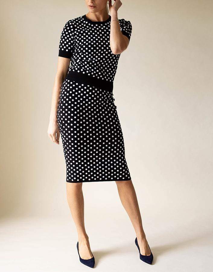 MICHAEL KORS-Embroidered Polka Dot Knit Top-BLACK
