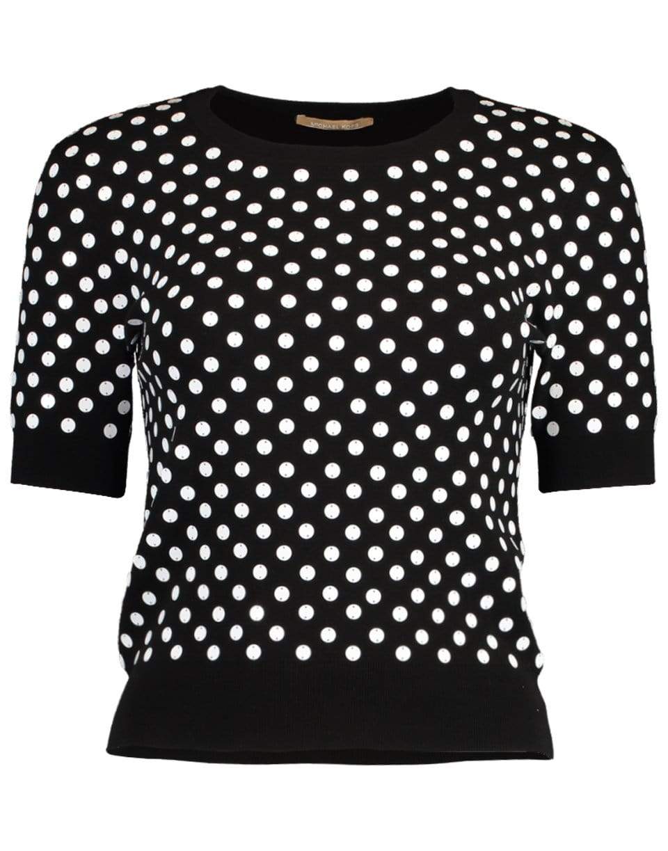 MICHAEL KORS-Embroidered Polka Dot Knit Top-BLACK