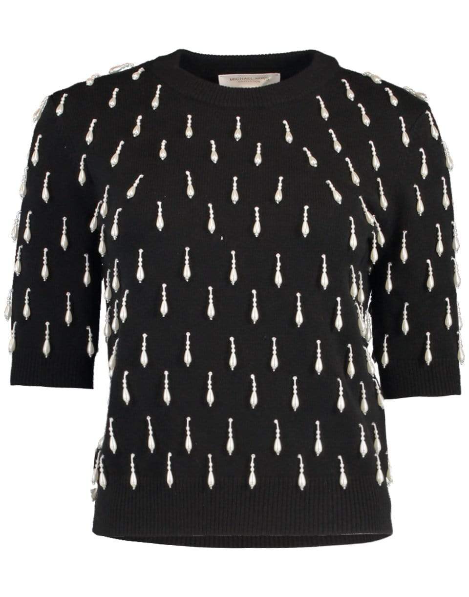 MICHAEL KORS-Black Cashmere Pearl Embellished Pullover-