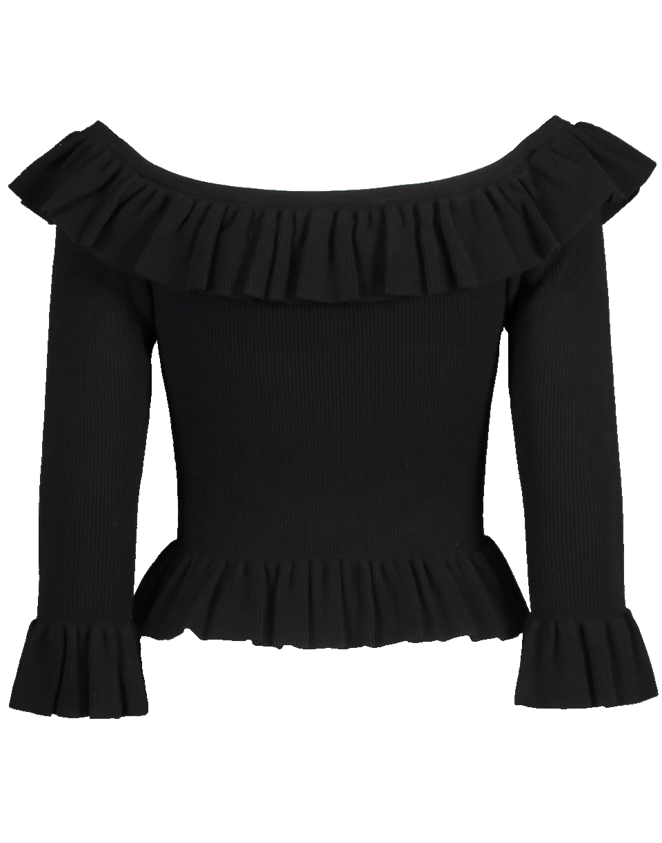 MICHAEL KORS-Viscose Ribbed Ruffle Off The Shoulder Top-