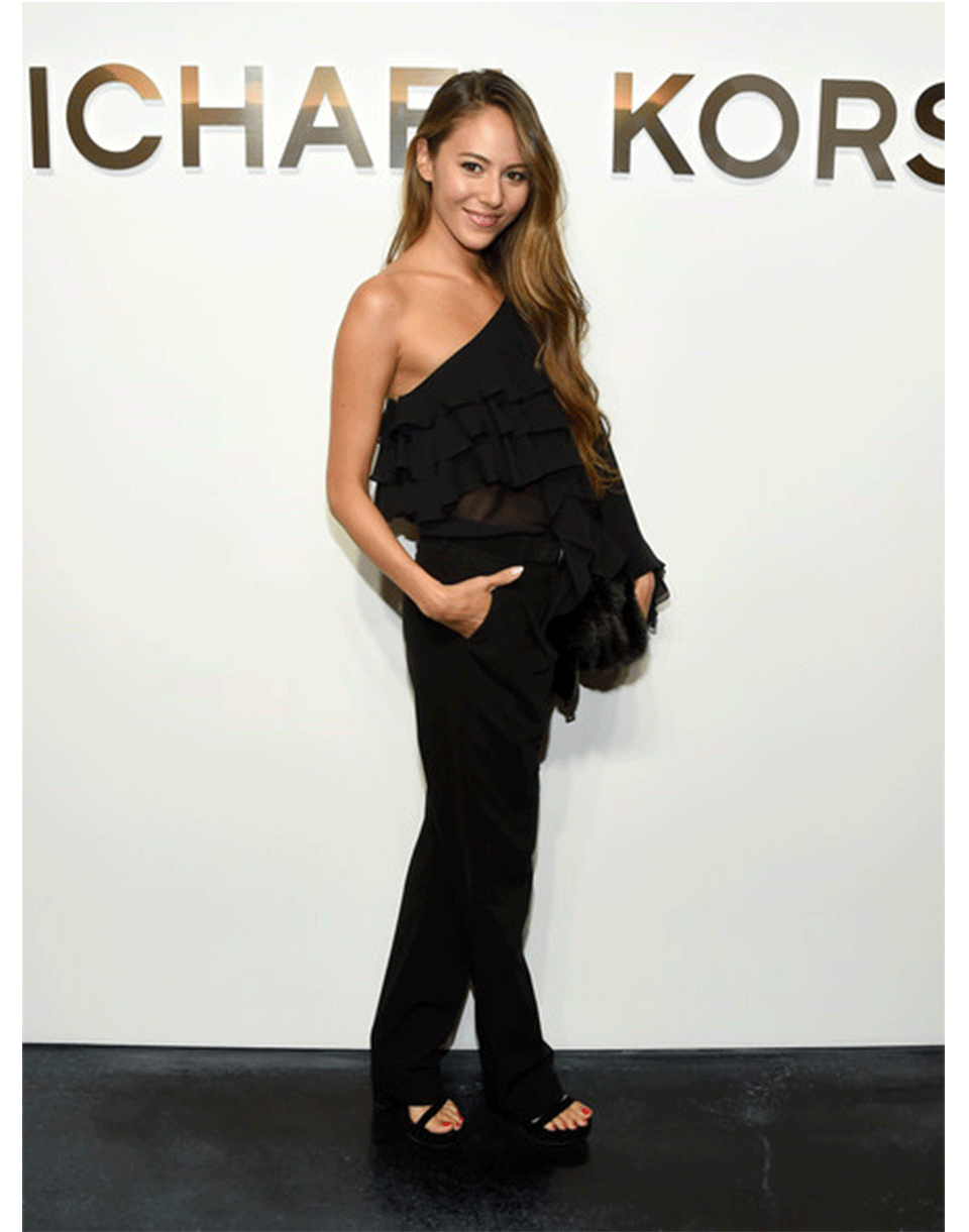 MICHAEL KORS-One Shoulder Ruffle Top-BLACK