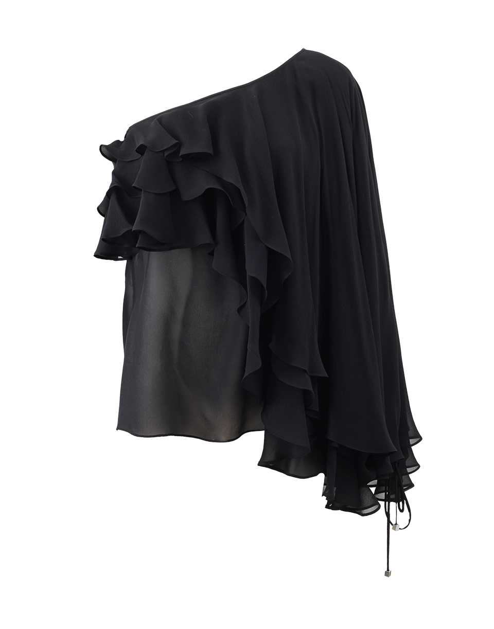 MICHAEL KORS-One Shoulder Ruffle Top-BLACK