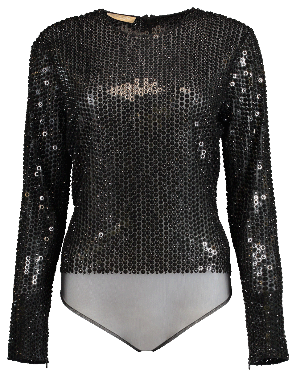 MICHAEL KORS-Embroidered Crewneck Bodysuit-BLACK