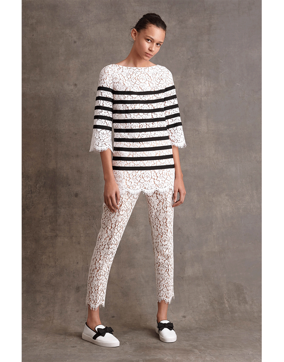 MICHAEL KORS-Lace Striped Blouse-WHITE