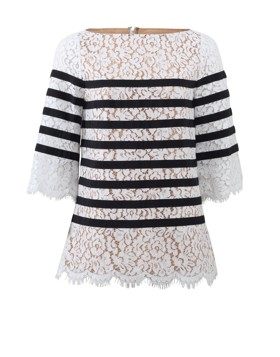 MICHAEL KORS-Lace Striped Blouse-WHITE