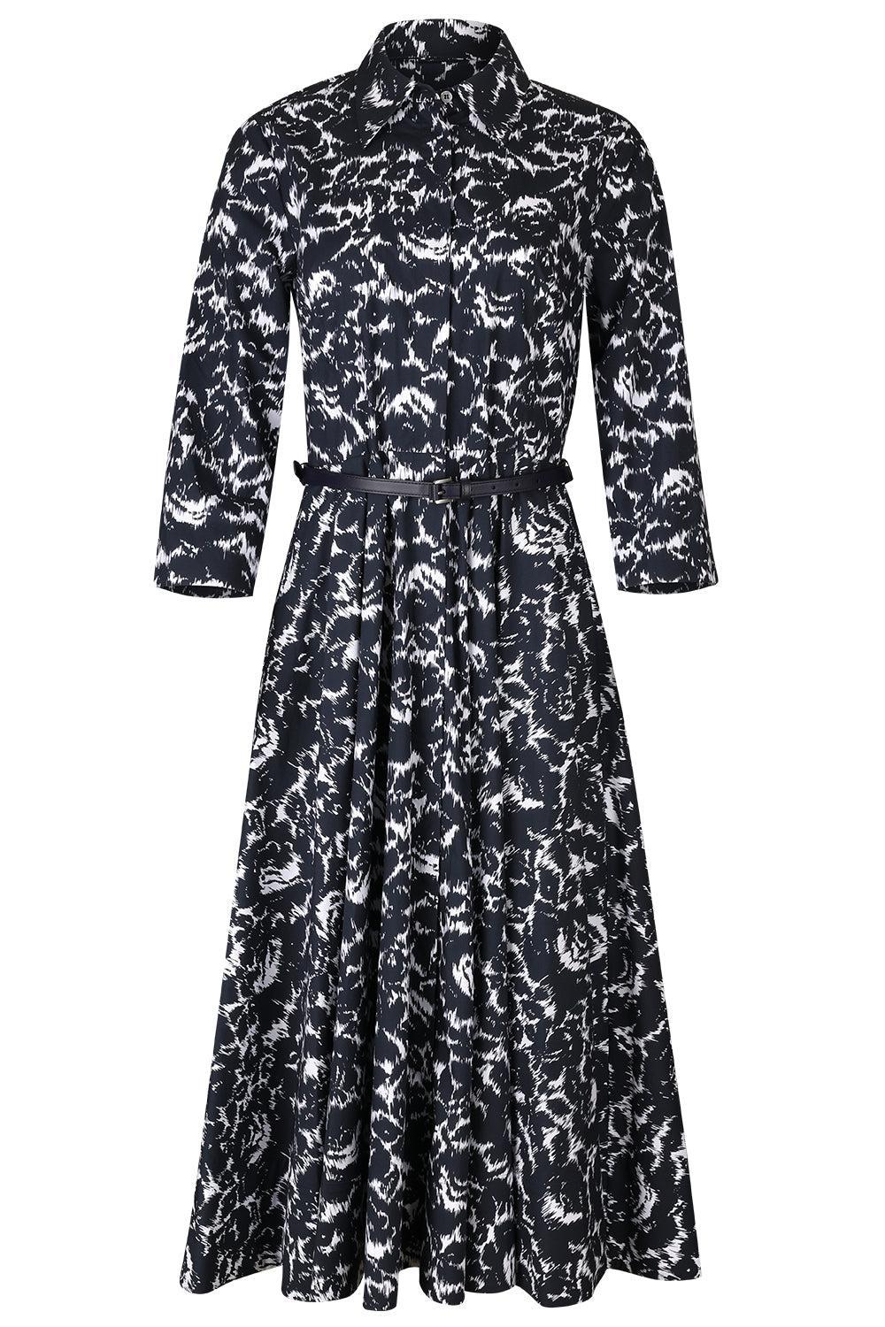 Quarter Sleeve Belted Shirt Dress-STRIPE-4-CLOTHINGDRESSCASUAL-MICHAEL KORS COLLECTION