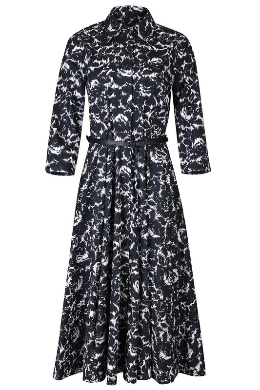 Quarter Sleeve Belted Shirt Dress-STRIPE-4-CLOTHINGDRESSCASUAL-MICHAEL KORS COLLECTION