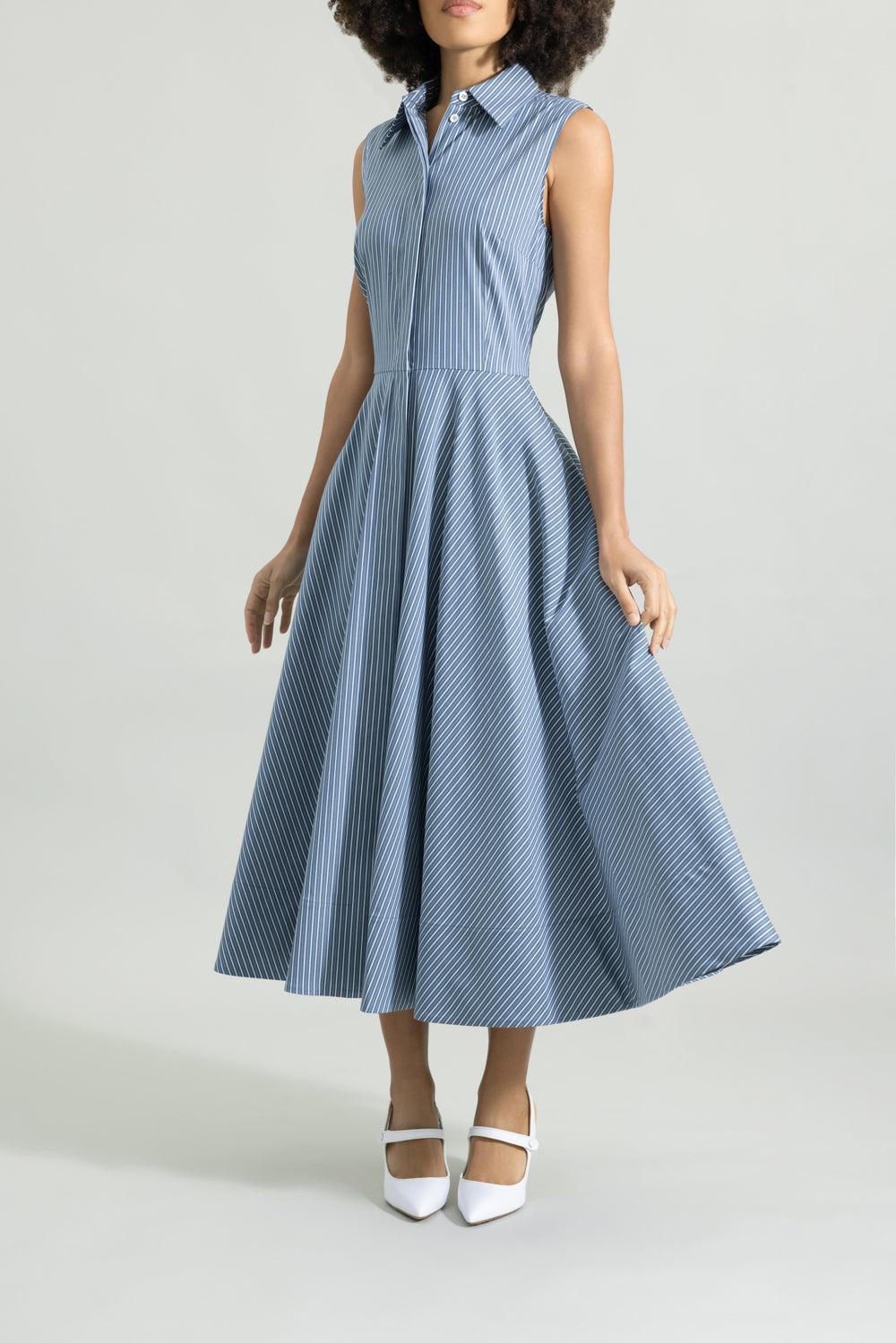 Sleeveless Midi Shirt Dress-STRIPE-4-CLOTHINGDRESSCASUAL-MICHAEL KORS COLLECTION