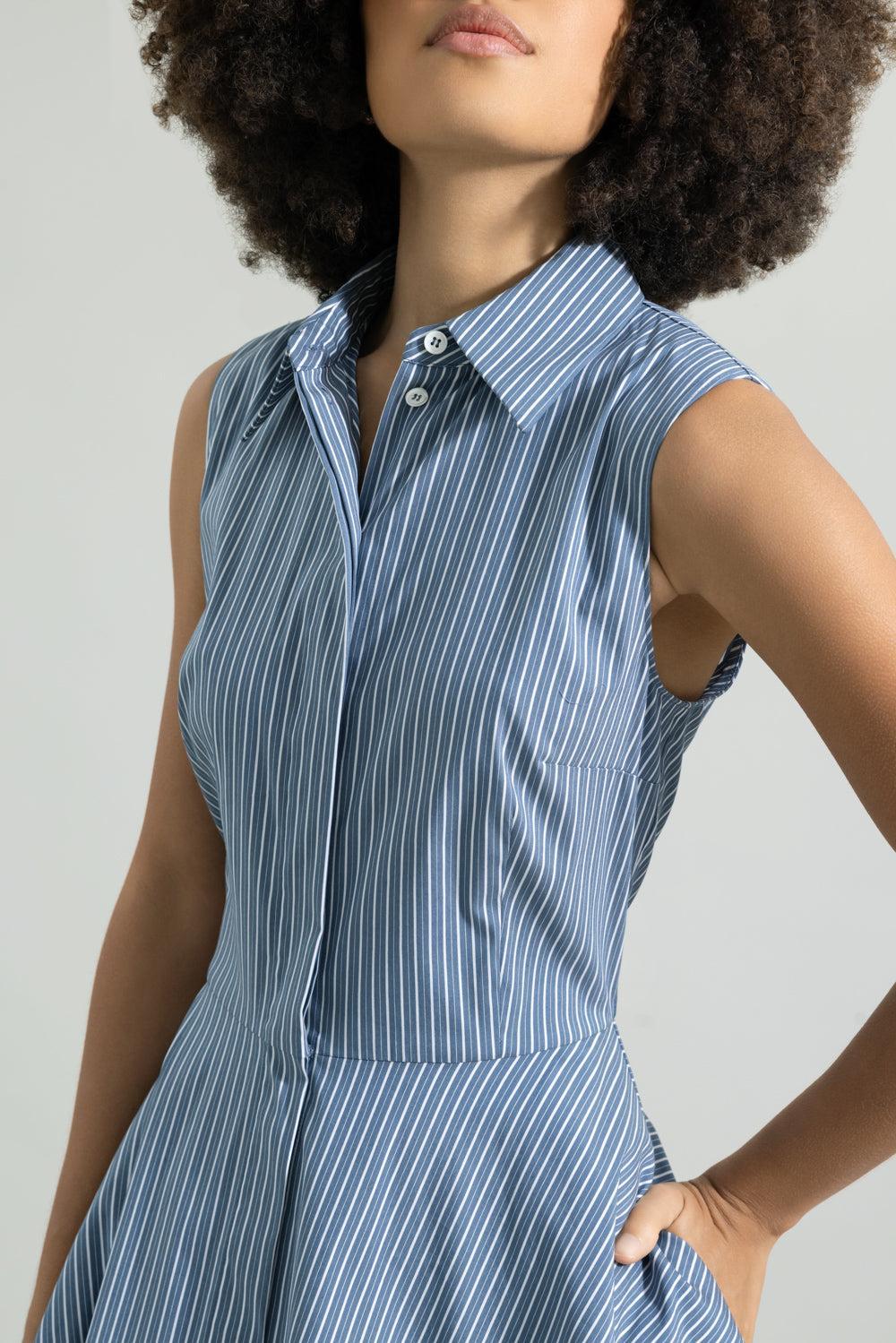 Sleeveless Midi Shirt Dress-STRIPE-4-CLOTHINGDRESSCASUAL-MICHAEL KORS COLLECTION