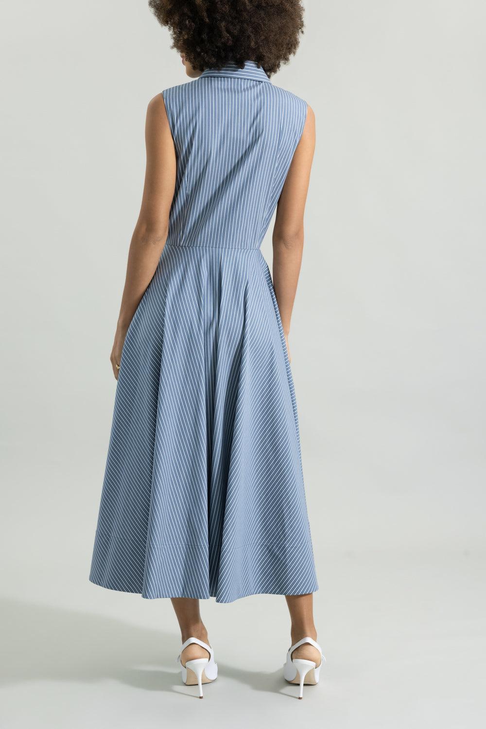 Sleeveless Midi Shirt Dress-STRIPE-4-CLOTHINGDRESSCASUAL-MICHAEL KORS COLLECTION