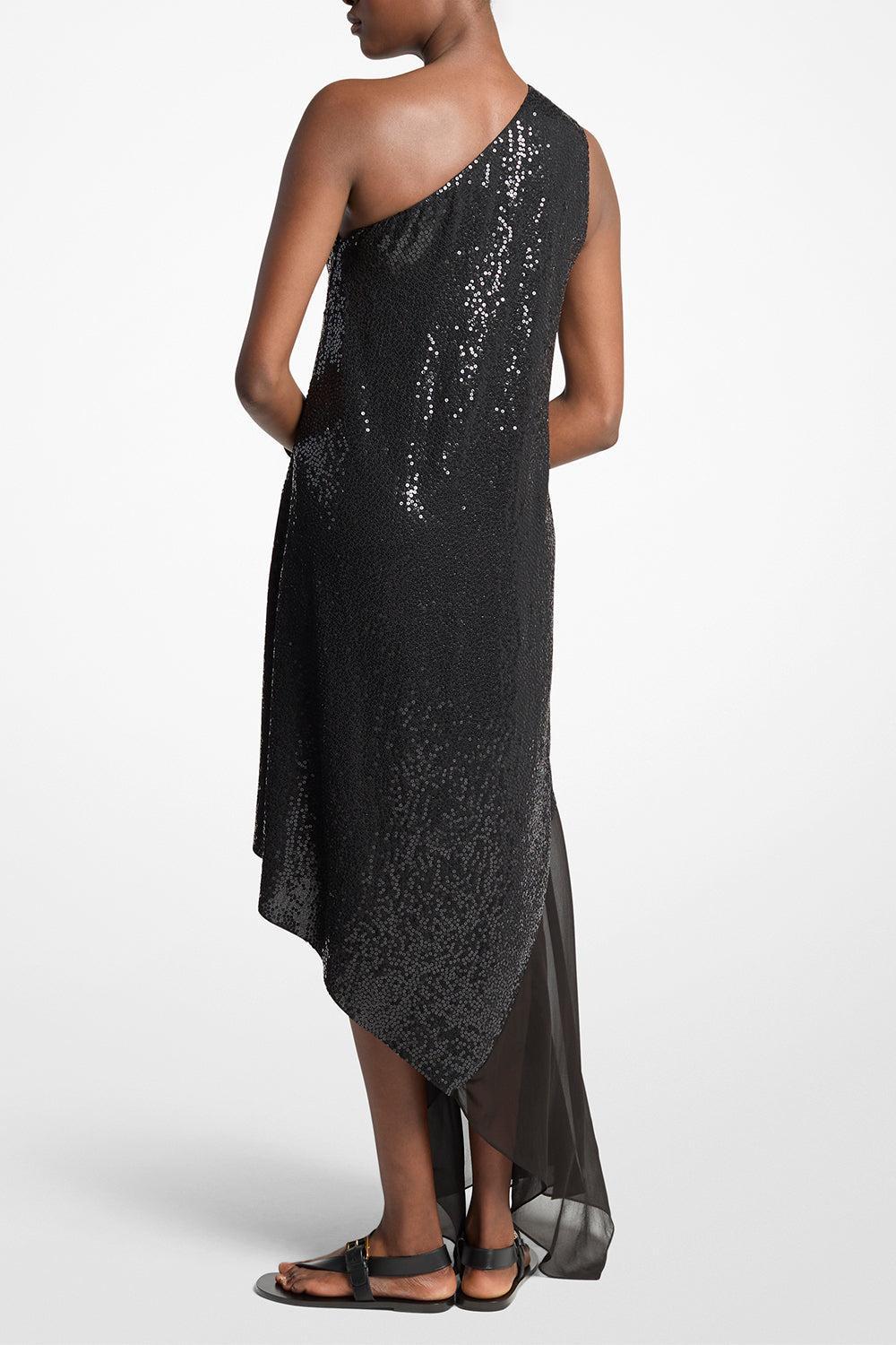 Embellished One Shoulder Asymetrical Dress-BLACK-4-CLOTHINGDRESSCOCKTAIL-MICHAEL KORS COLLECTION