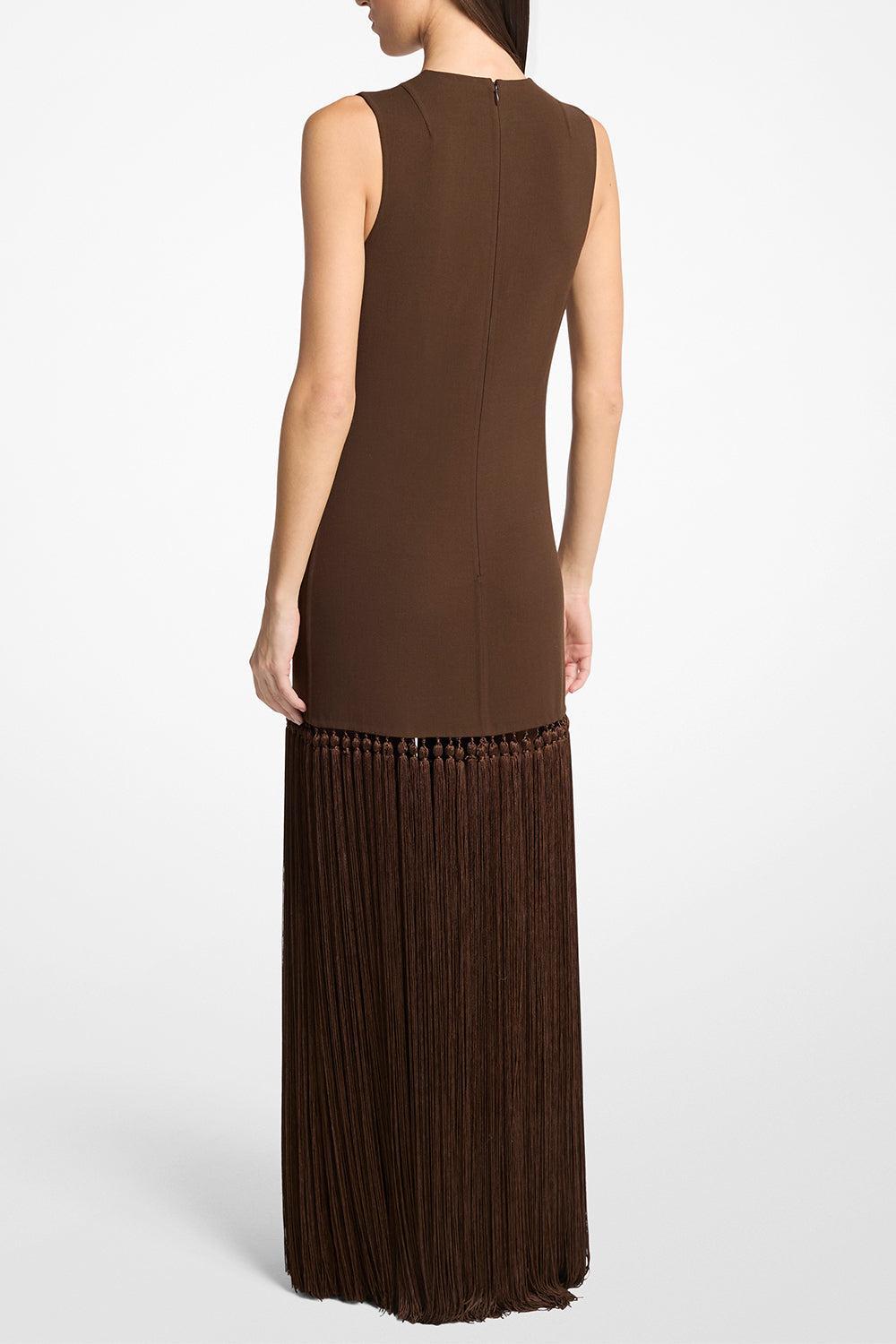 V Neck Tassel Dress-BROWN-6-CLOTHINGDRESSCOCKTAIL-MICHAEL KORS COLLECTION
