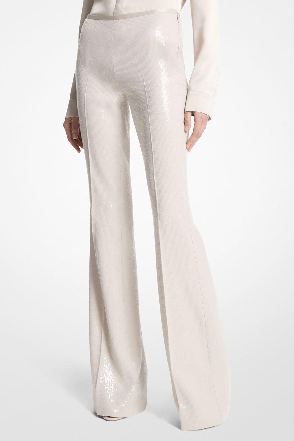 Side Zip Flare Pant-OYSTER-4-CLOTHINGPANTEVENING-MICHAEL KORS COLLECTION
