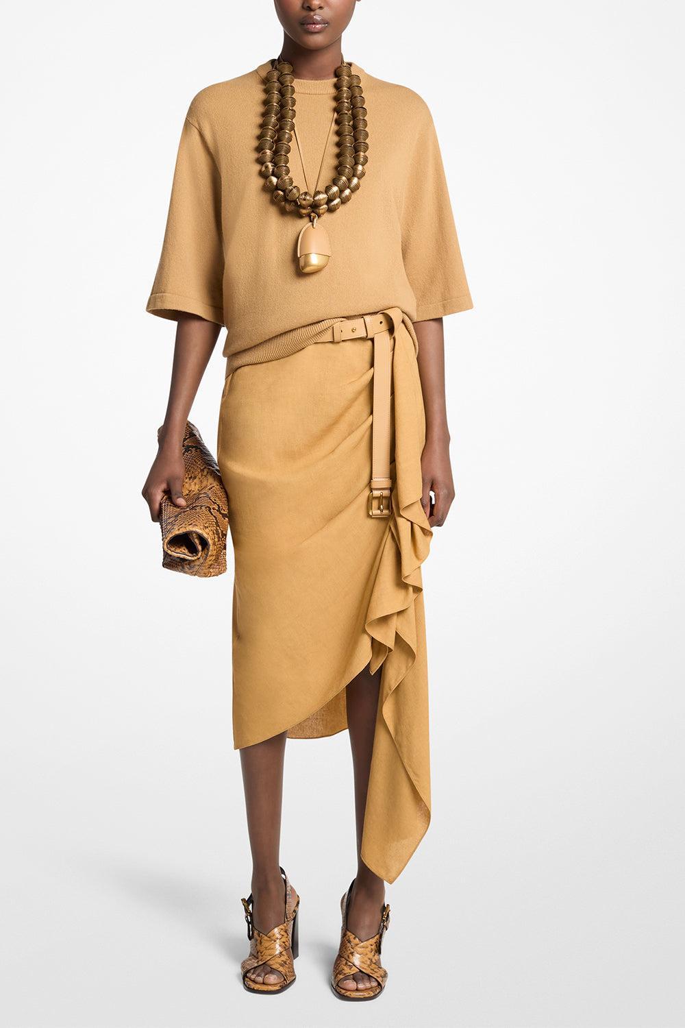 Cascade Skirt - Cashew-BROWN-0-CLOTHINGSKIRTMIDI-MICHAEL KORS COLLECTION