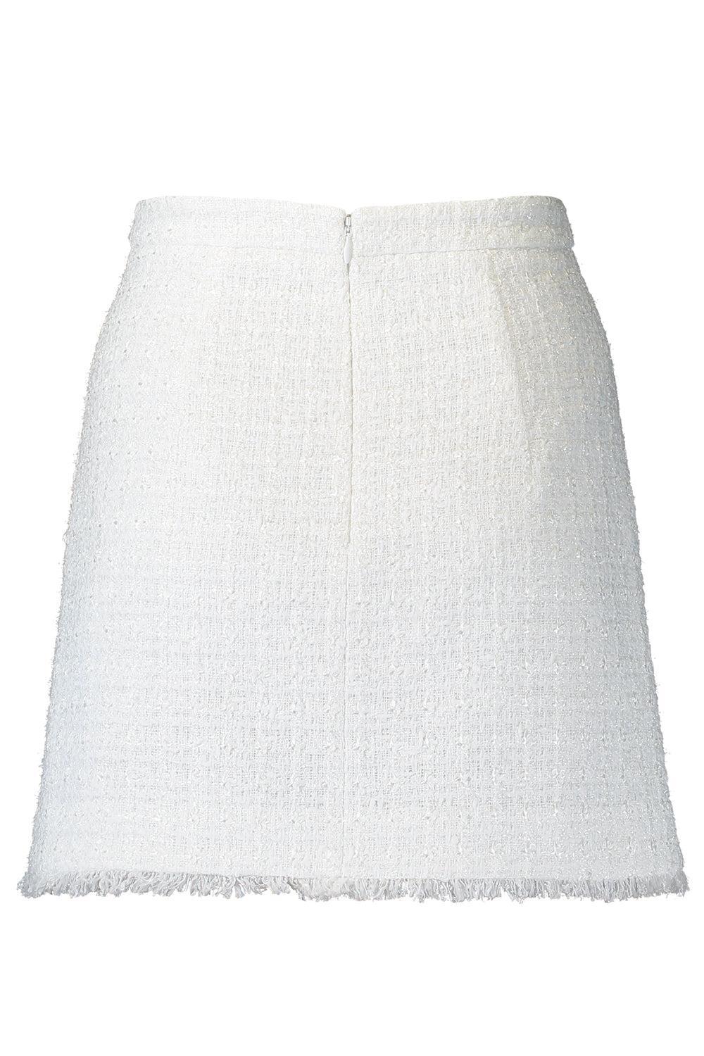 Fringed Tweed Mini Skirt-WHITE-2-CLOTHINGSKIRTMINI-MICHAEL KORS COLLECTION