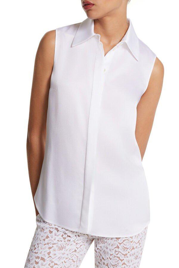 MICHAEL KORS COLLECTION-Sleeveless Hansen Shirt - Optic White-