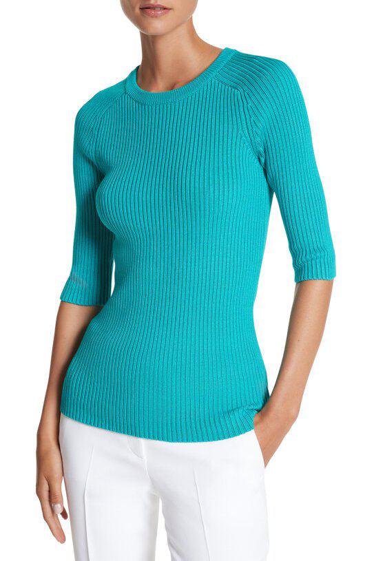 MICHAEL KORS COLLECTION-Elbow Sleeve Pullover - Aqua-