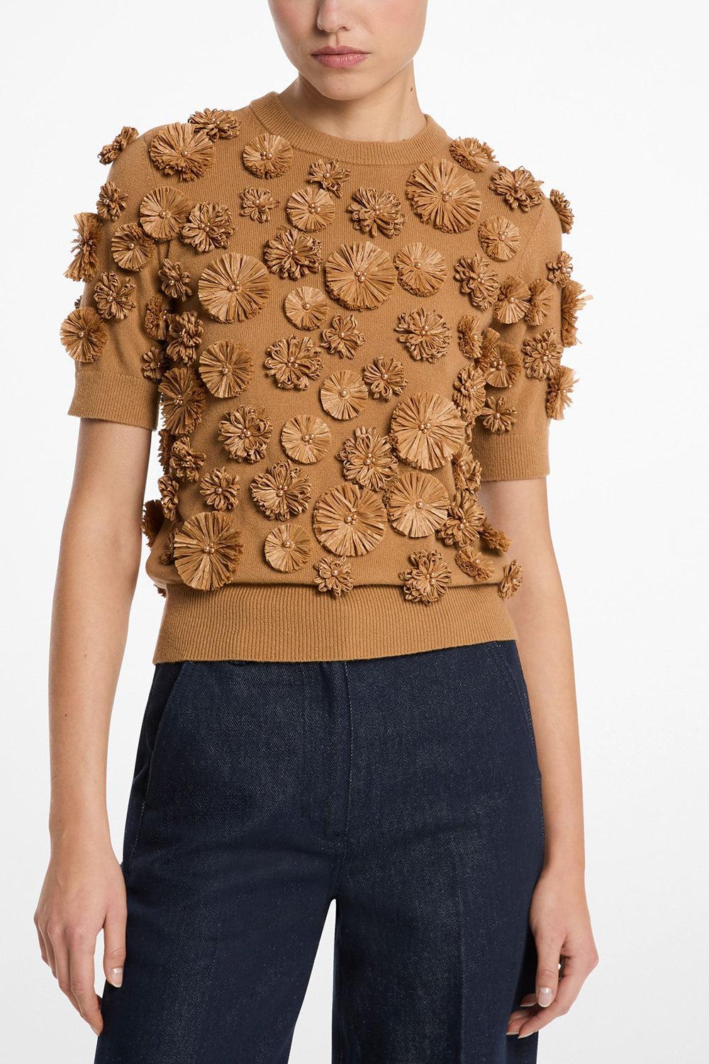 Embroidered Floral Shell Top - Peanut-PEANUT-S-CLOTHINGTOPTANK-MICHAEL KORS COLLECTION