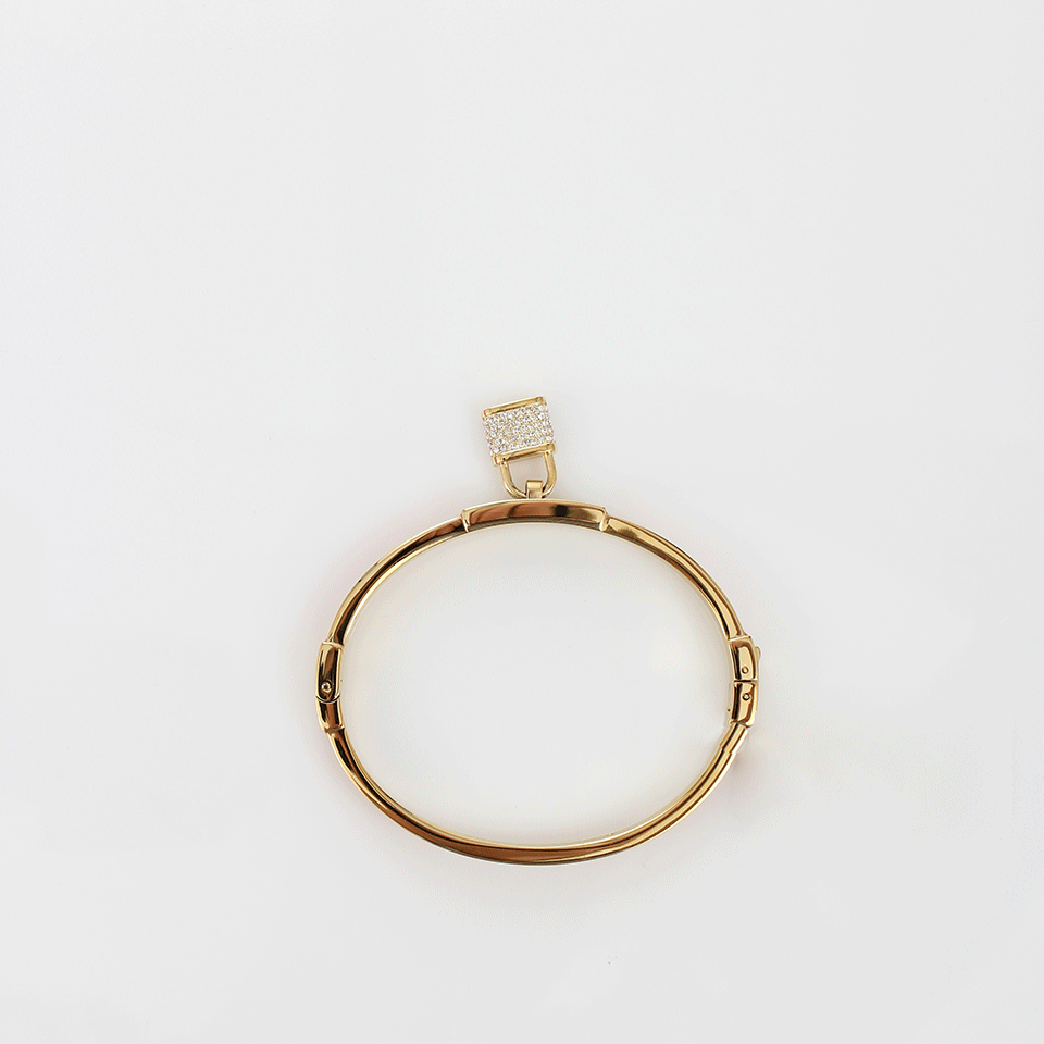MICHAEL KORS JEWELRY-Clear Pave And Orange Padlock Hinge Bracelet-GOLD