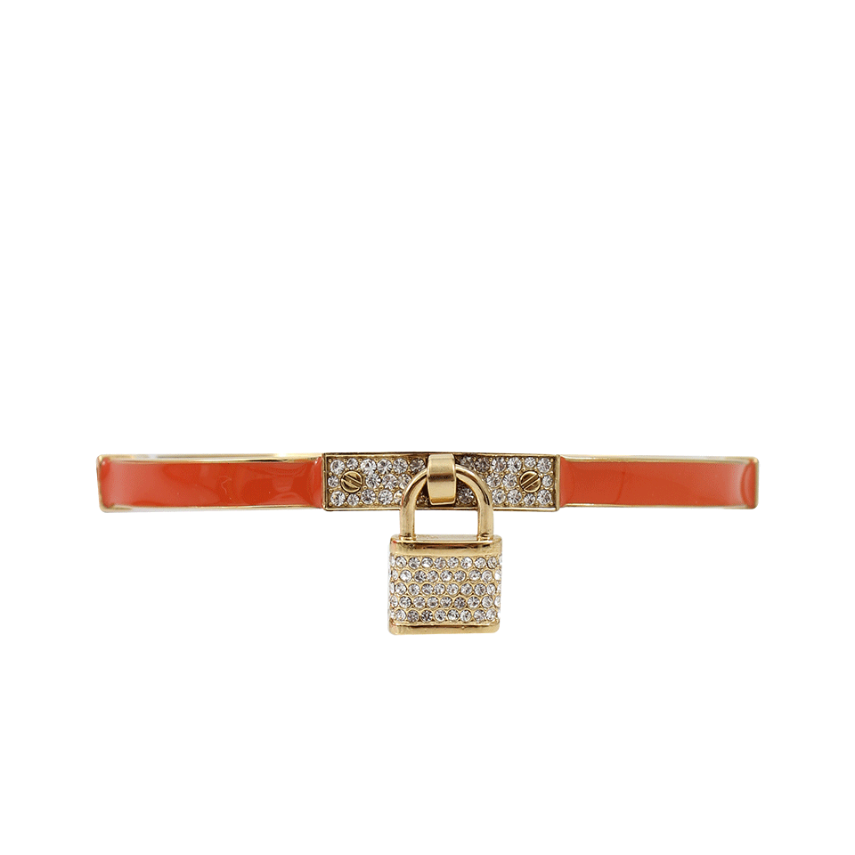 MICHAEL KORS JEWELRY-Clear Pave And Orange Padlock Hinge Bracelet-GOLD