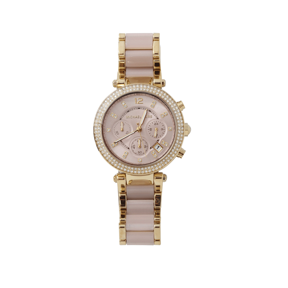 MICHAEL KORS WATCH-Parker Pave Pink Acetate Watch-PNK/GLD