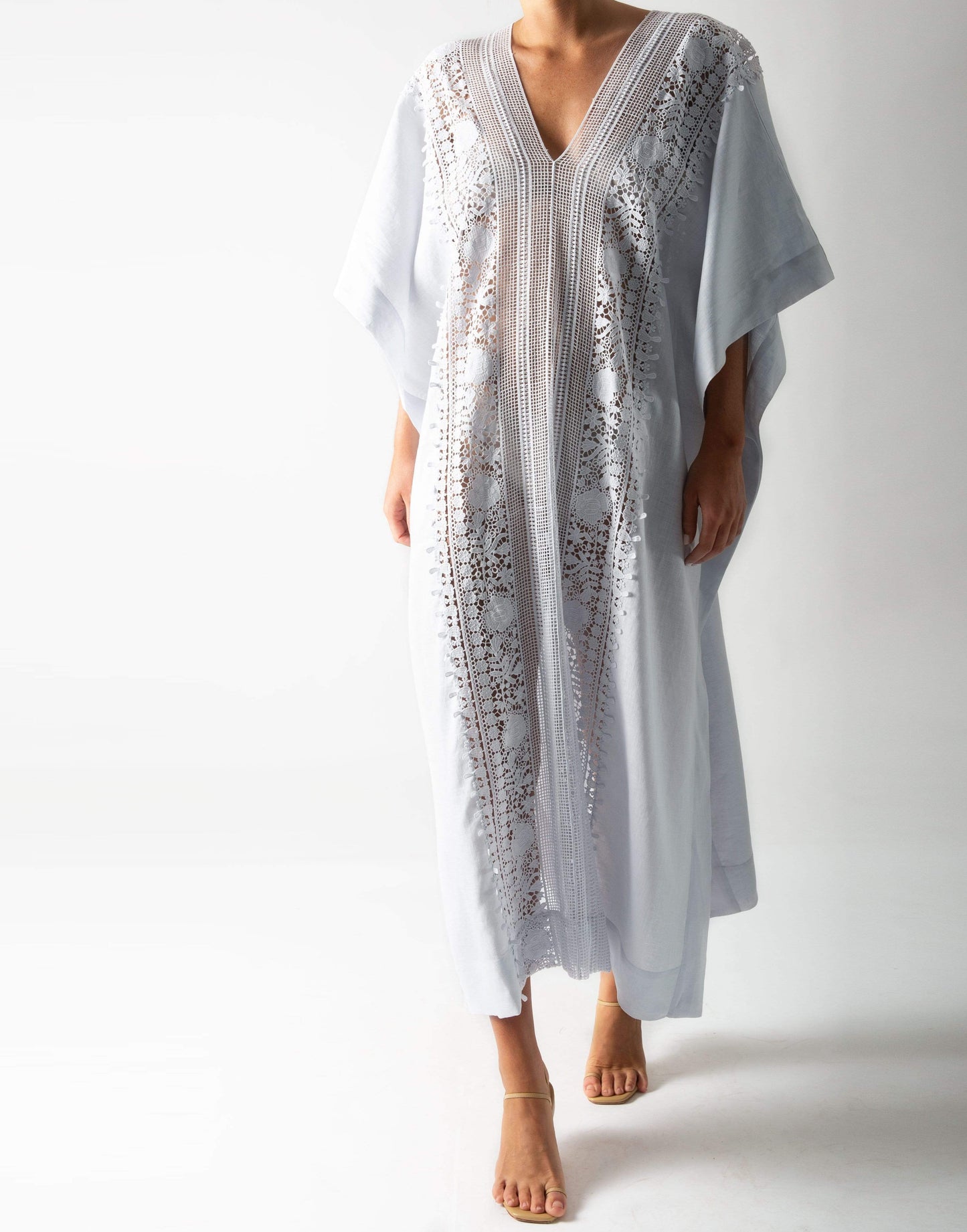 MIGUELINA-Brea Lace Embroidered Linen Kaftan-