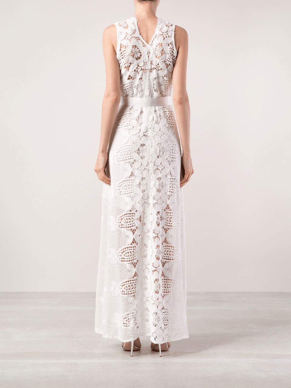 MIGUELINA-Eve Belted Long Lace Dress-