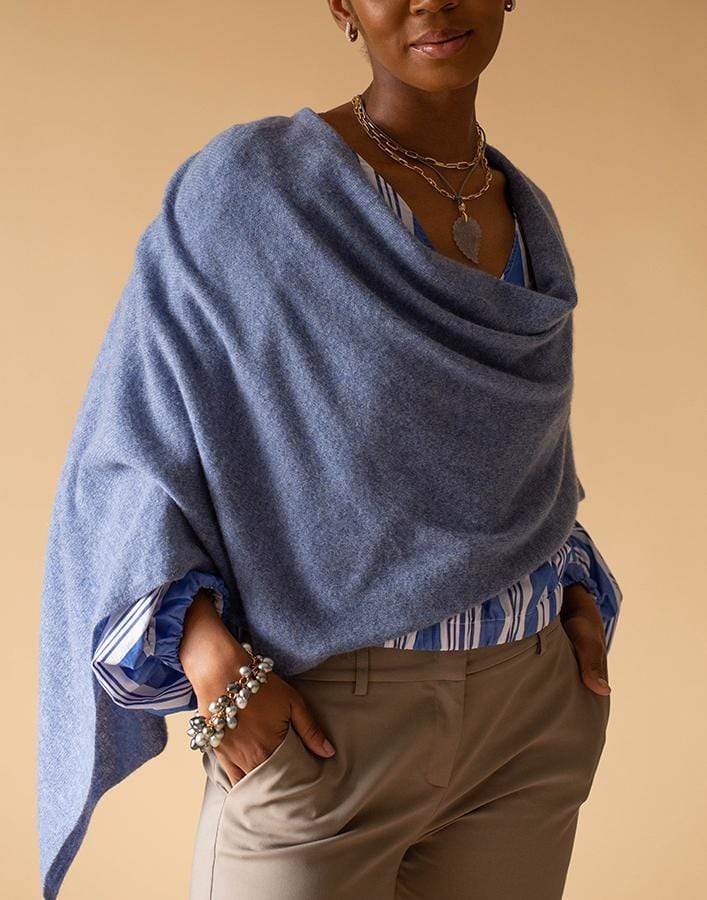 MINNIE ROSE-Denim Blue Ruana Cashmere Poncho-DNMBLUE