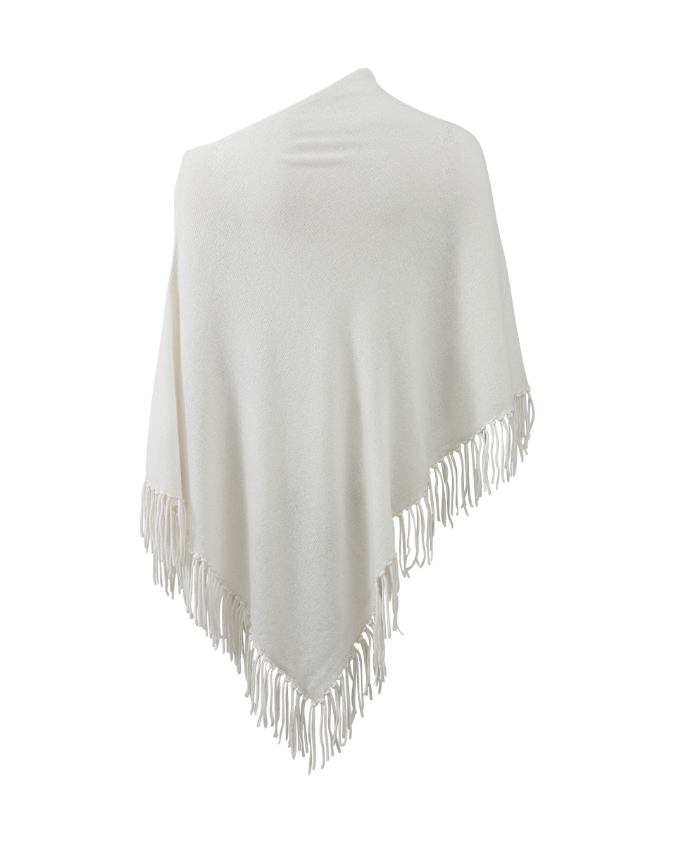 MINNIE ROSE-Cashmere Fringe Poncho-WHITE