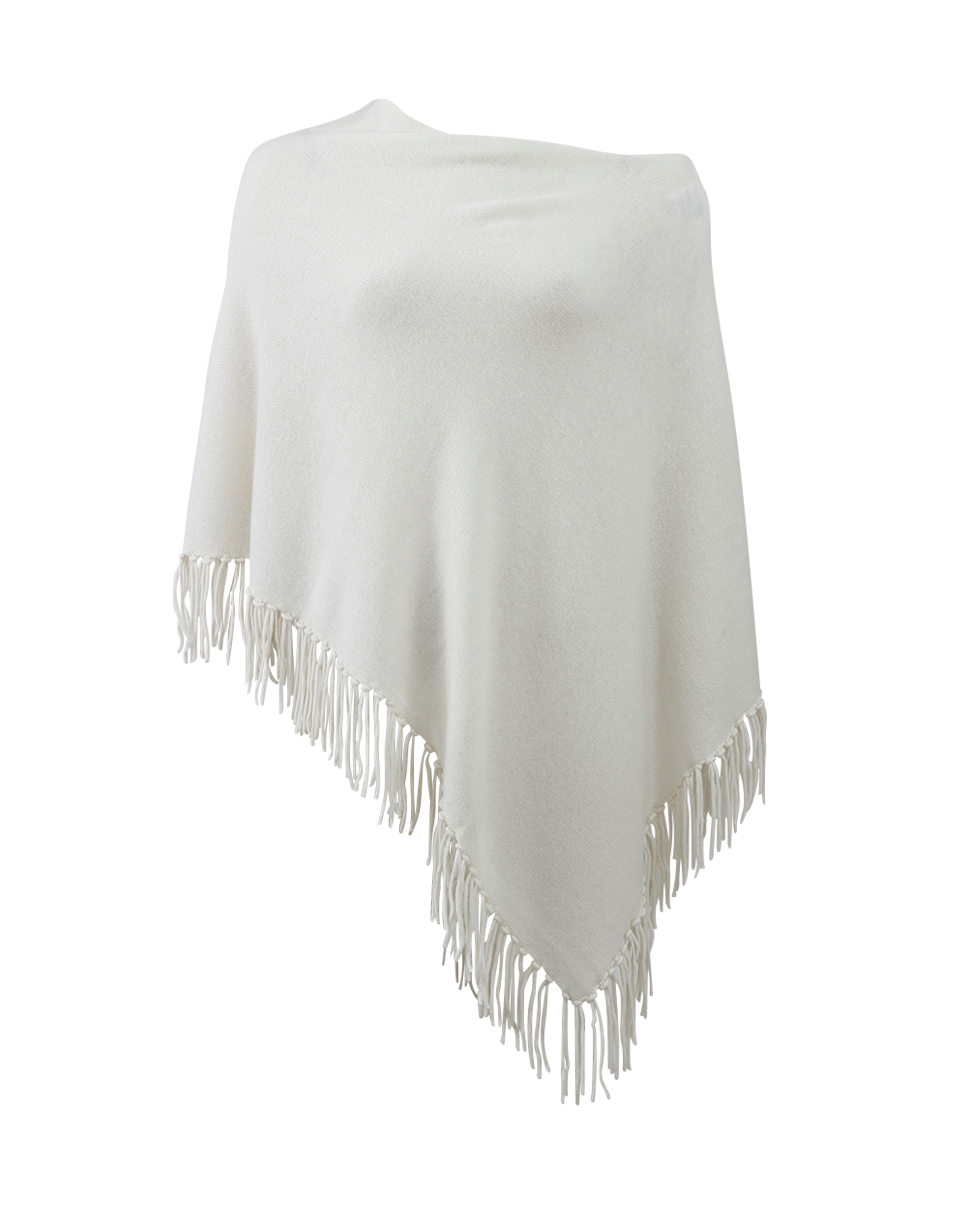 MINNIE ROSE-Cashmere Fringe Poncho-WHITE