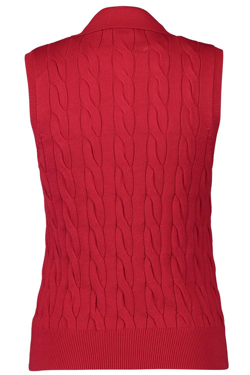Sleeveless Cable Knit Polo - Red-RED-XS-CLOTHINGTOPKNITS-MINNIE ROSE