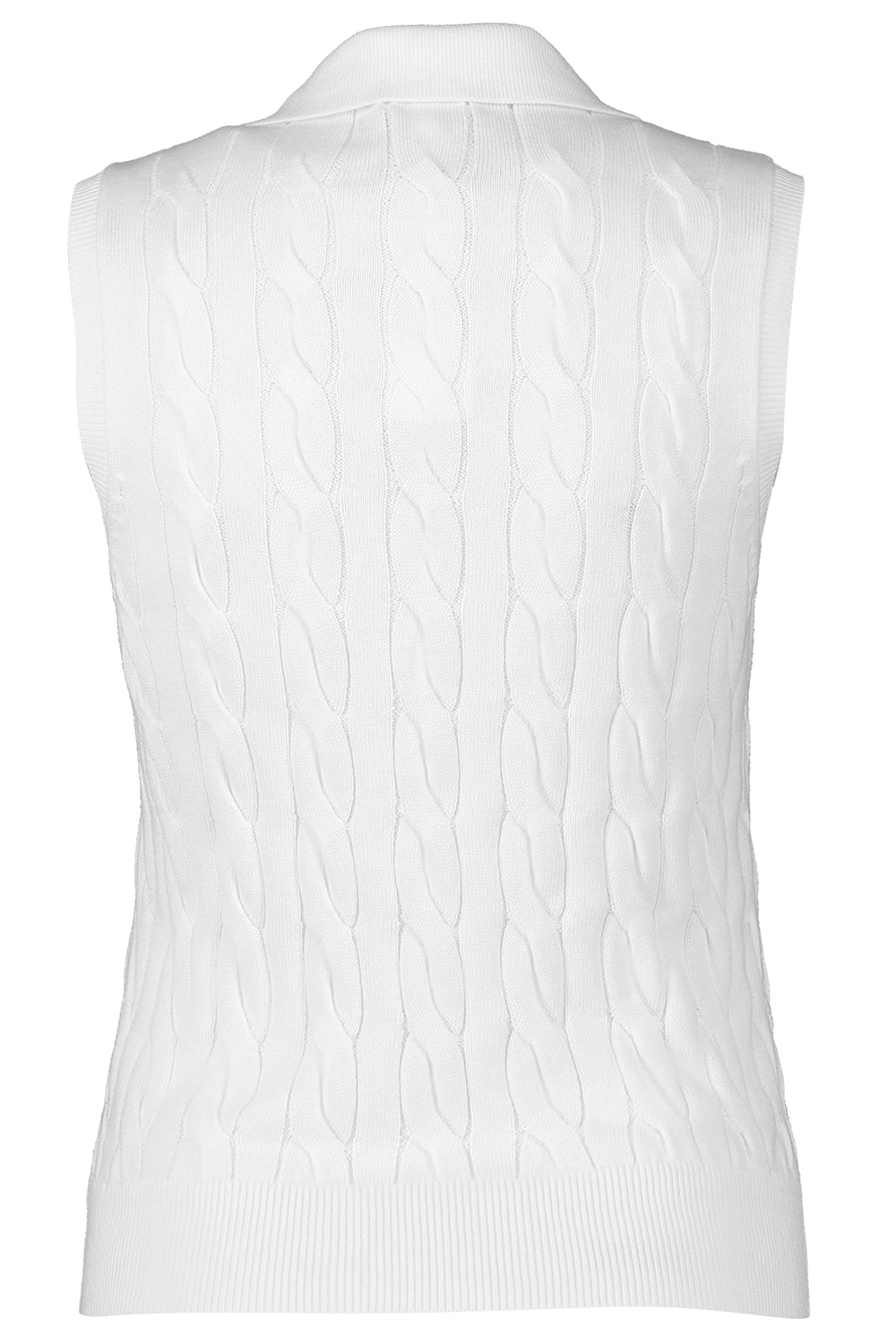 Sleeveless Cable Knit Polo - White-WHITE-XS-CLOTHINGTOPKNITS-MINNIE ROSE