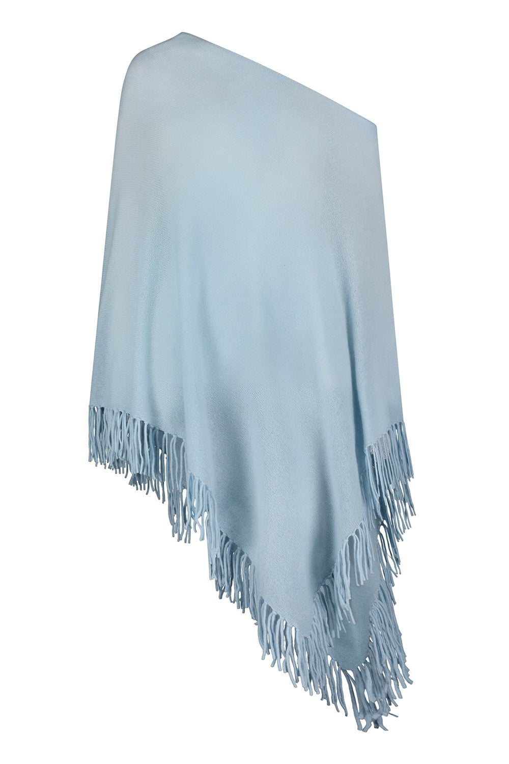 MINNIE ROSE-Ruana Fringe Poncho - Baby Blue-BABYBLUE