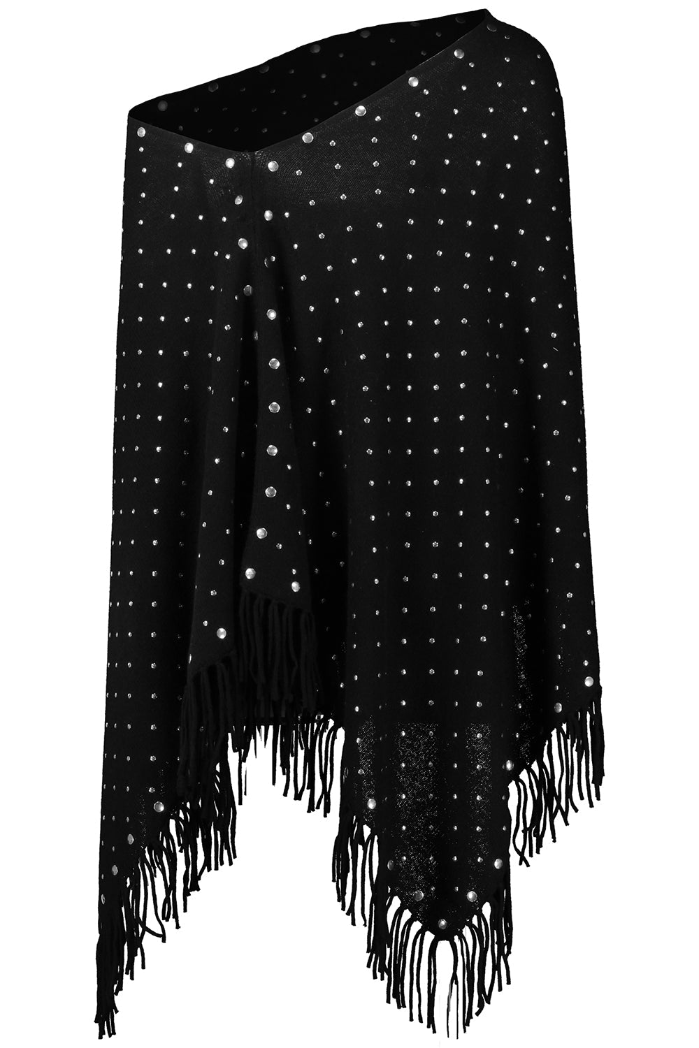 Stud Fringe Ruana-BLACK-O/S-CLOTHINGTOPPONCHO-MINNIE ROSE
