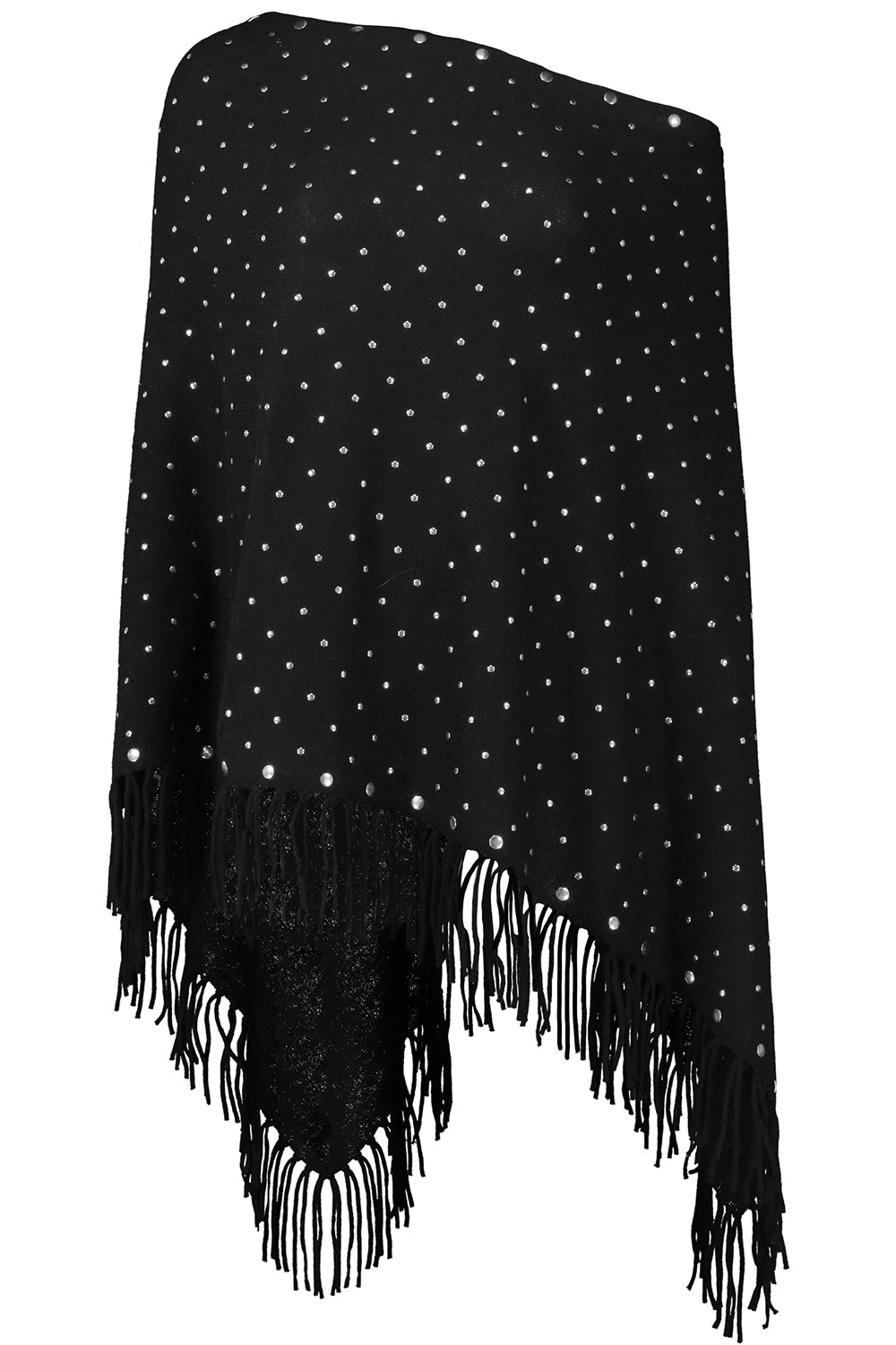Stud Fringe Ruana-BLACK-O/S-CLOTHINGTOPPONCHO-MINNIE ROSE