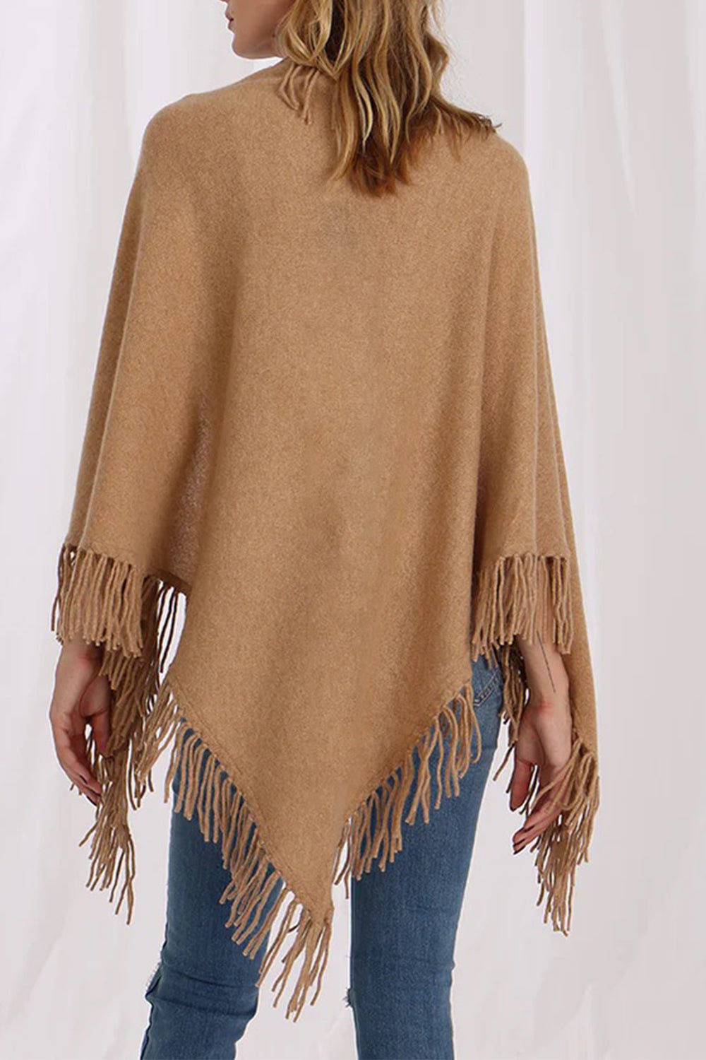 MINNIE ROSE-Fringe Shawl - Camel-CAMEL