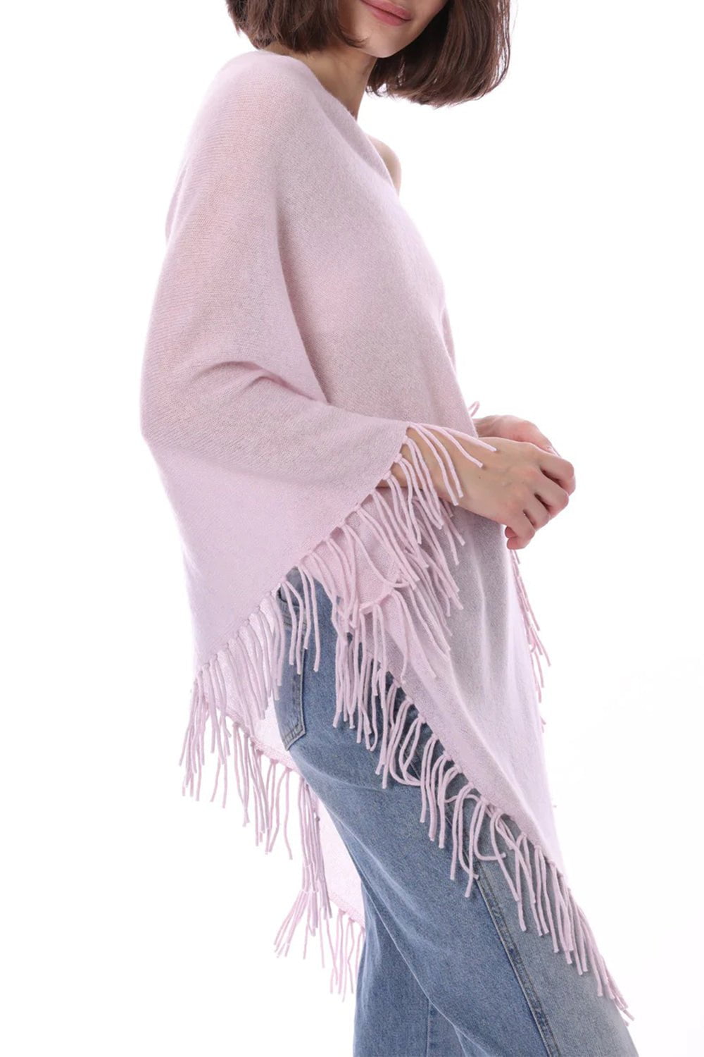 MINNIE ROSE-Ruana Fringe Poncho - Dior Pink-DIORPINK