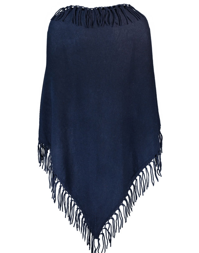 MINNIE ROSE-Fringe Poncho-NAVY