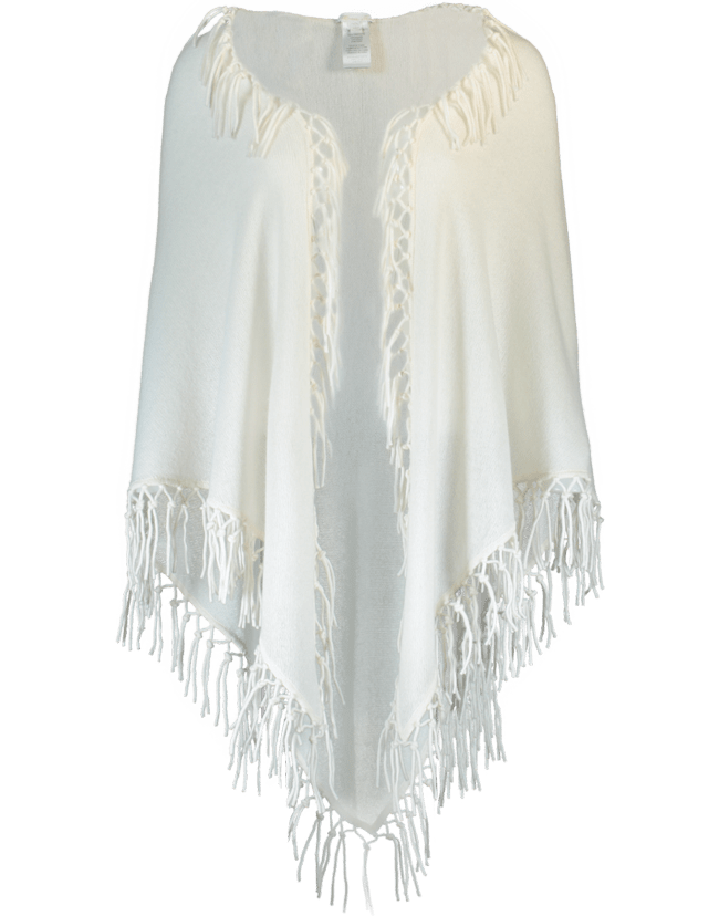MINNIE ROSE-Fringe Poncho-WHITE