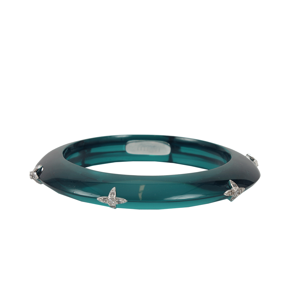 MIRIAM SALAT-Jade Bangle with Cubic Zirconia Flower-SILVER