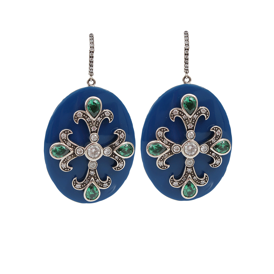 MIRIAM SALAT-Emerald Cubic Zirconia Cross Earrings-BLUE
