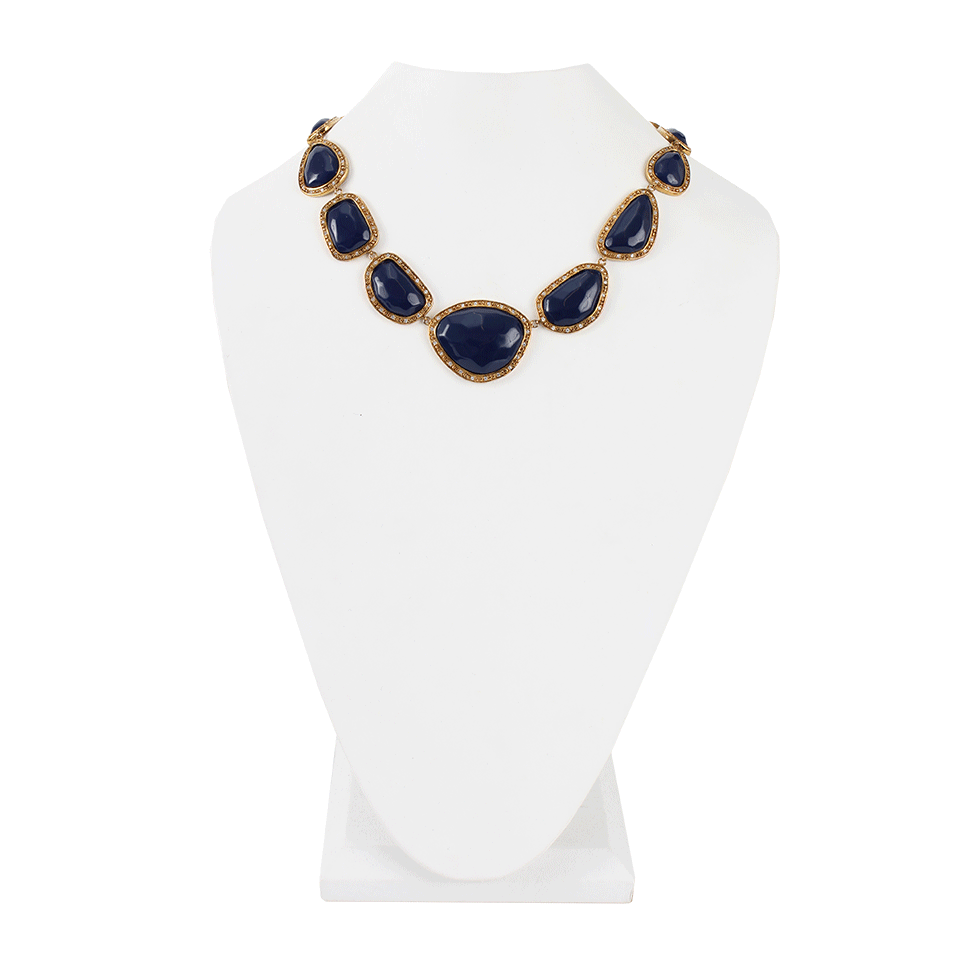 MIRIAM SALAT-Navy Resin Nugget Necklace-GOLD