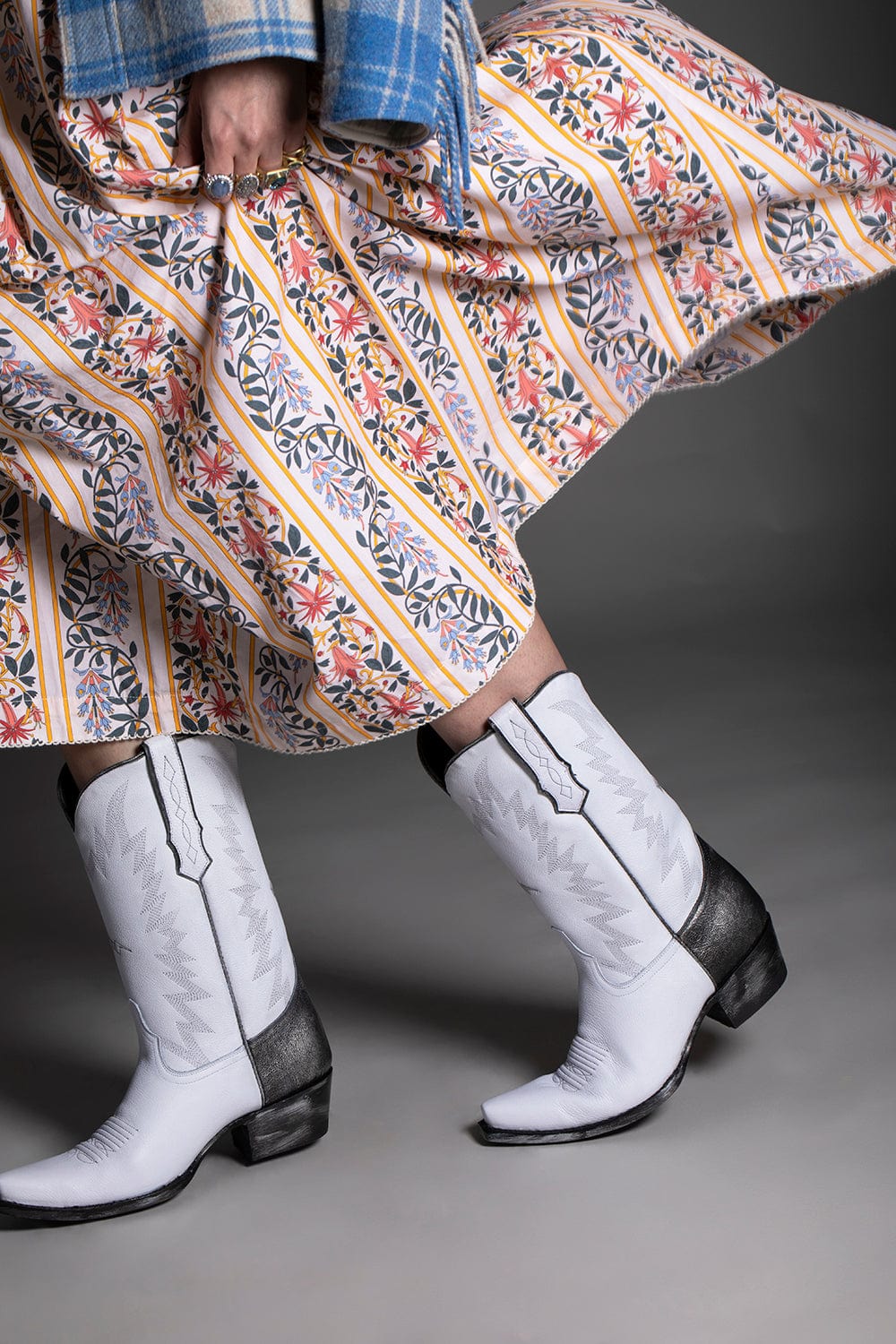 MIRONOVA-Cow Hide Leather Boot - White Gray-