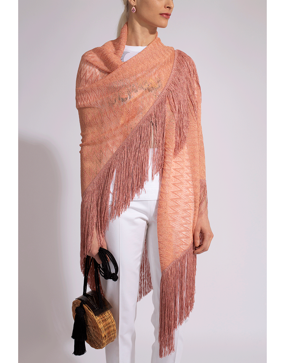 MISSONI-Zig Zag Lamé Fringe Scarf-PINK