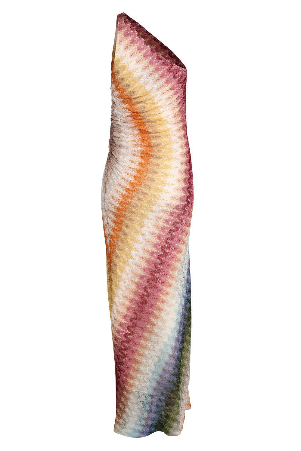 One Shoulder Long Dress - Multicolor Blue Yellow Green-GEOMETRC-38-CLOTHINGDRESSCASUAL-MISSONI