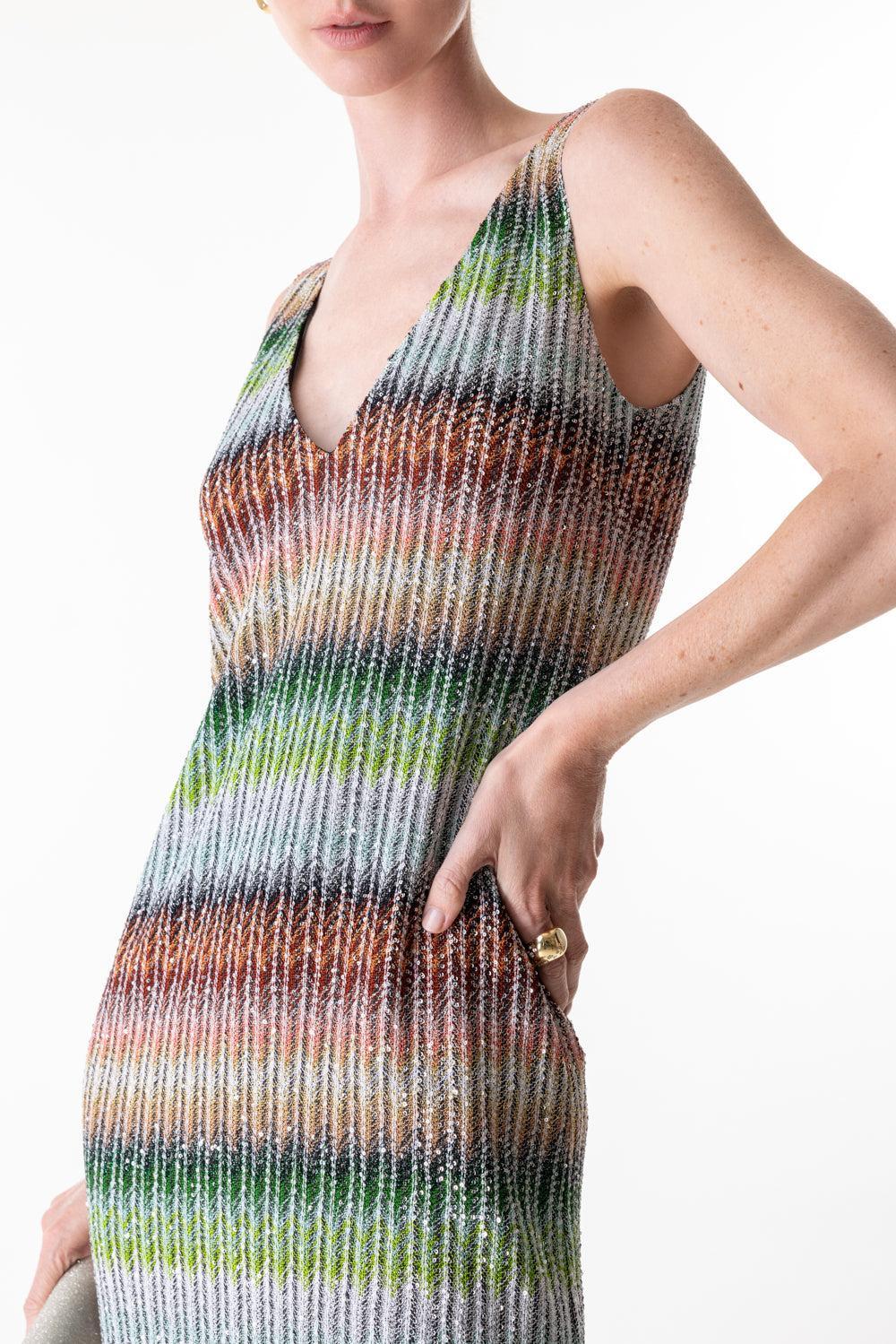 Sleeveless V-Neck Dress-GRNRDSKY-38-CLOTHINGDRESSCASUAL-MISSONI