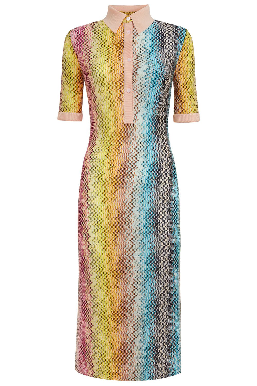 MISSONI-Collared Vertical Short Sleeve Midi Dress-